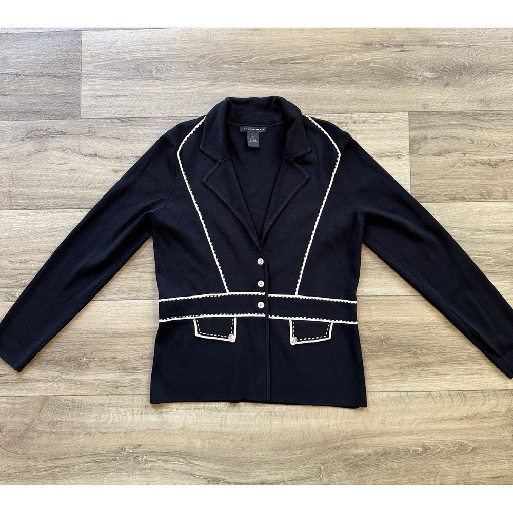 Grace Elements Blazer‎ Cardigan Women's Medium Black & Off White Print